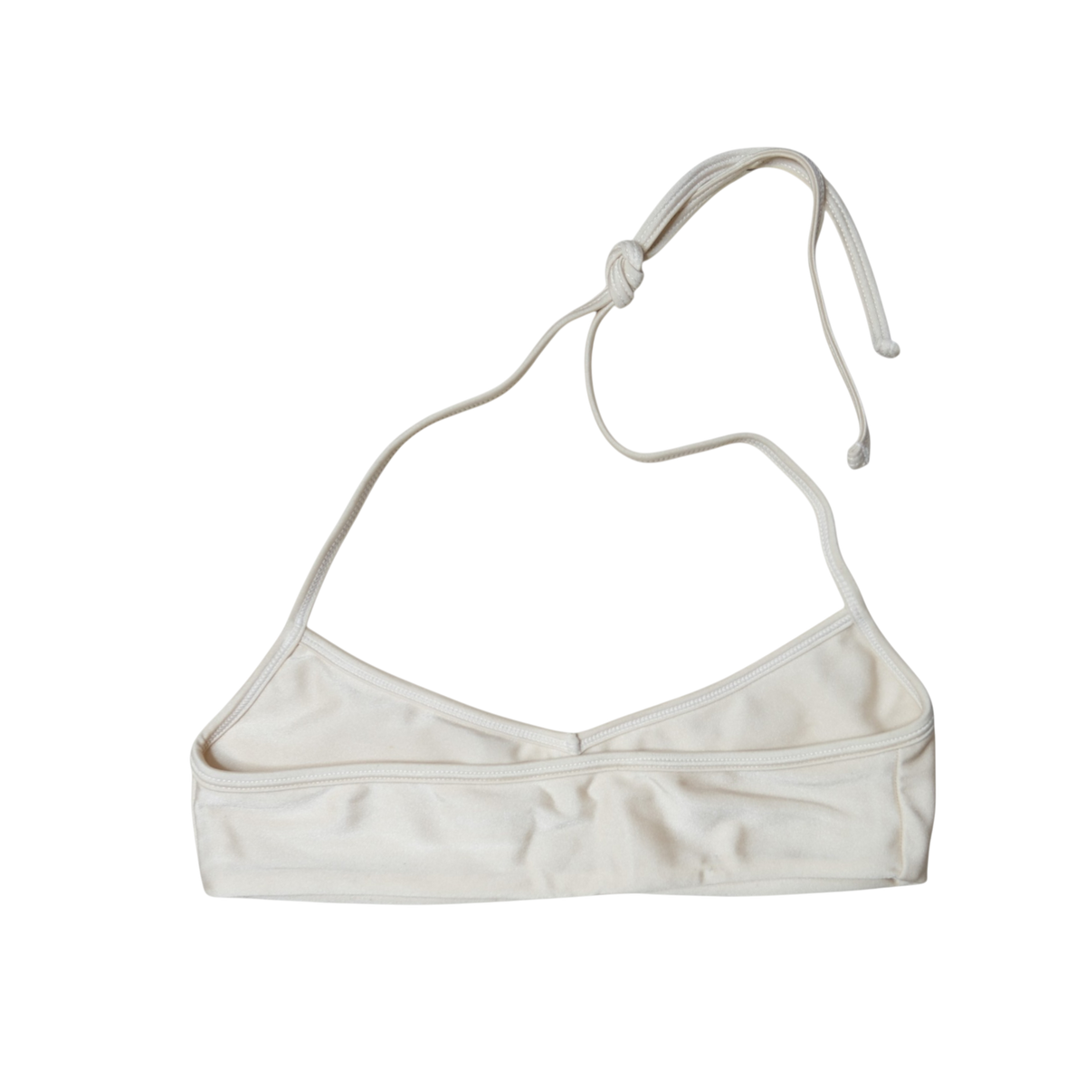 Cream Aláti Ola bralette bikini top, back flat-lay, with wide underband and neck tie