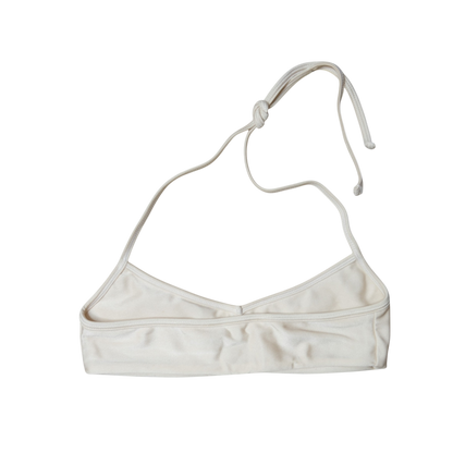 Cream Aláti Ola bralette bikini top, back flat-lay, with wide underband and neck tie