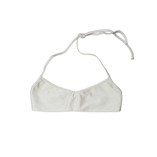 Cream Aláti Ola bralette bikini top, front flat-lay, with V-notch neckline and halter tie