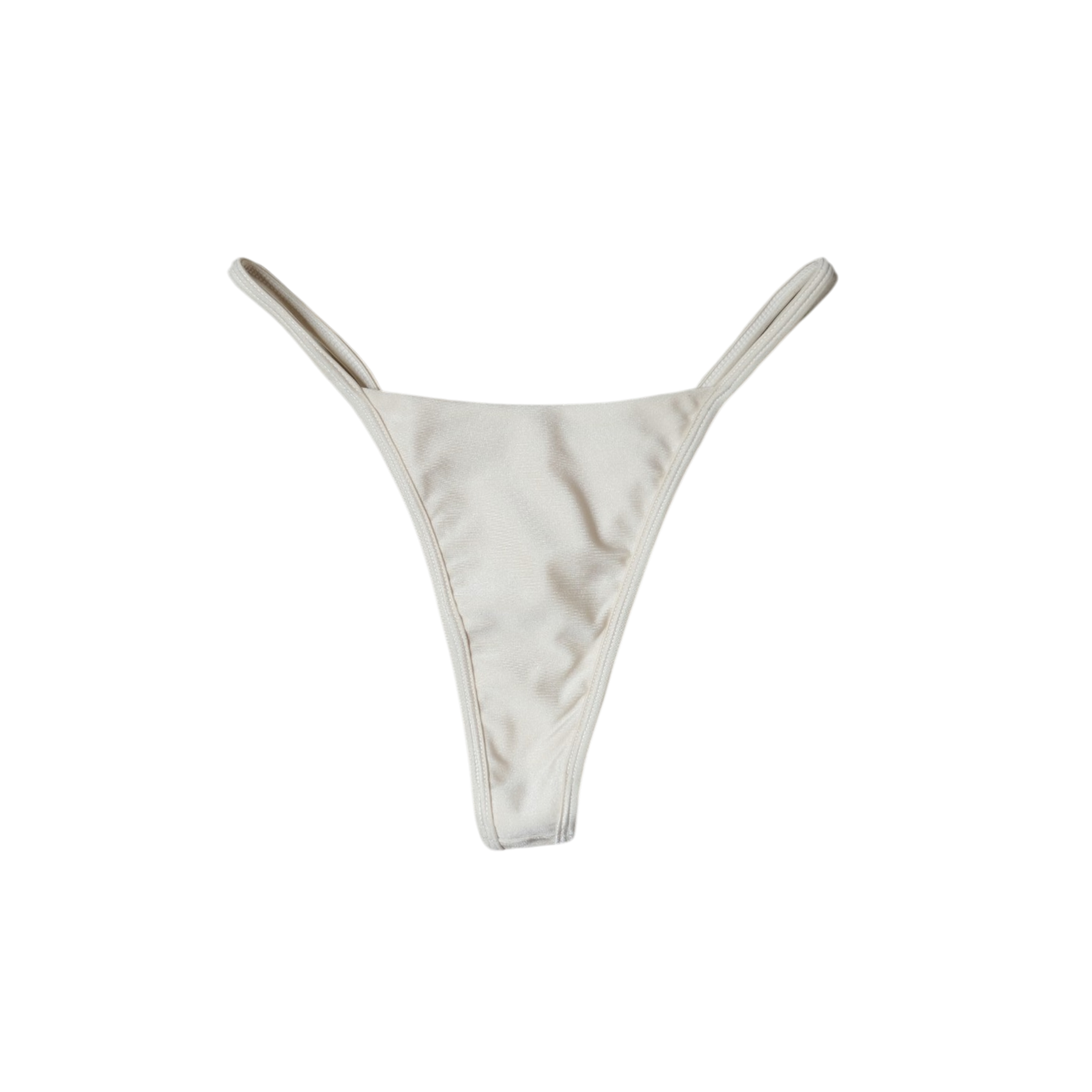 Cream Aláti Ola high-cut thong bikini bottom, front flat-lay, with slim fixed sides