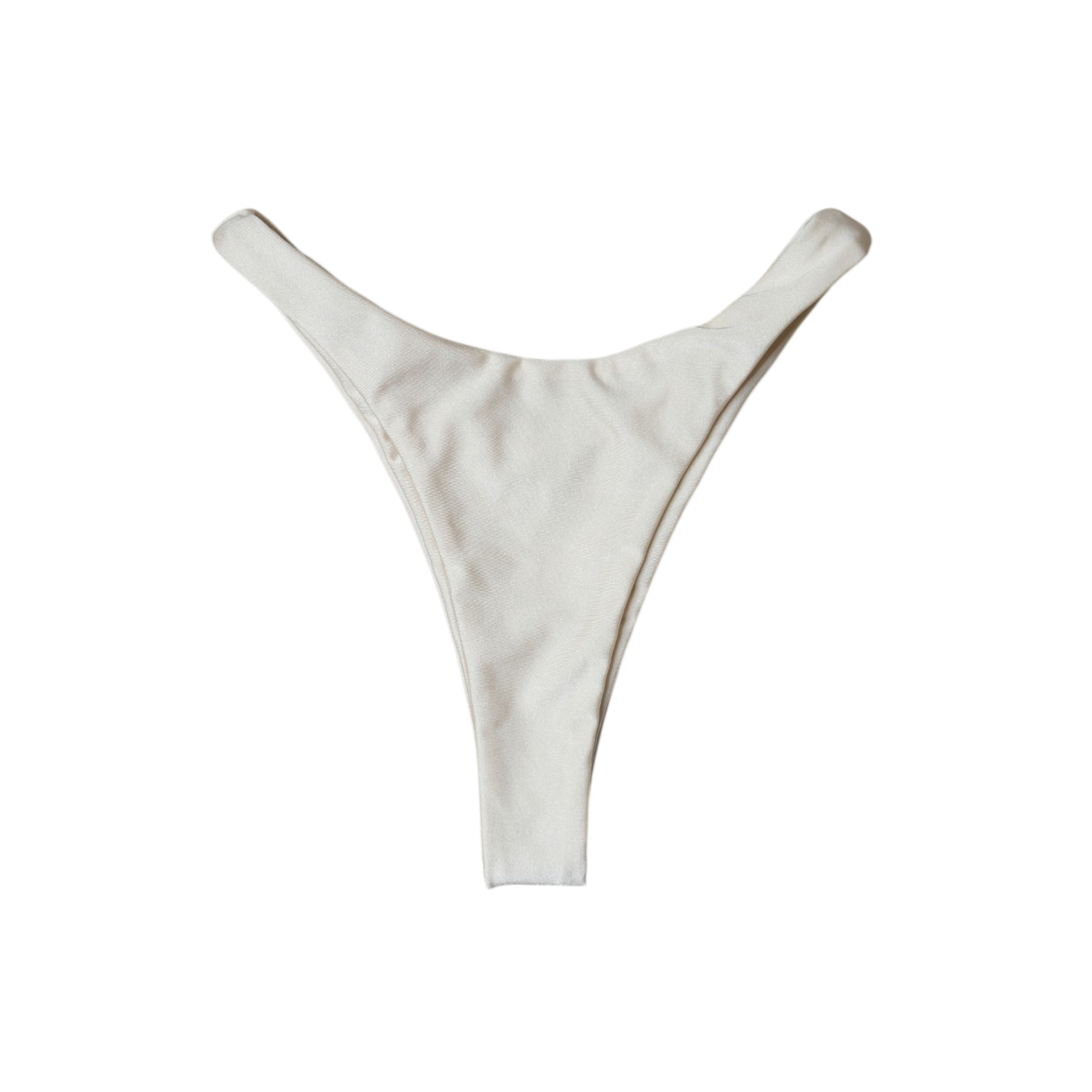 Cream Aláti Delfini high-cut thong bikini bottom, back flat-lay, with thong rear