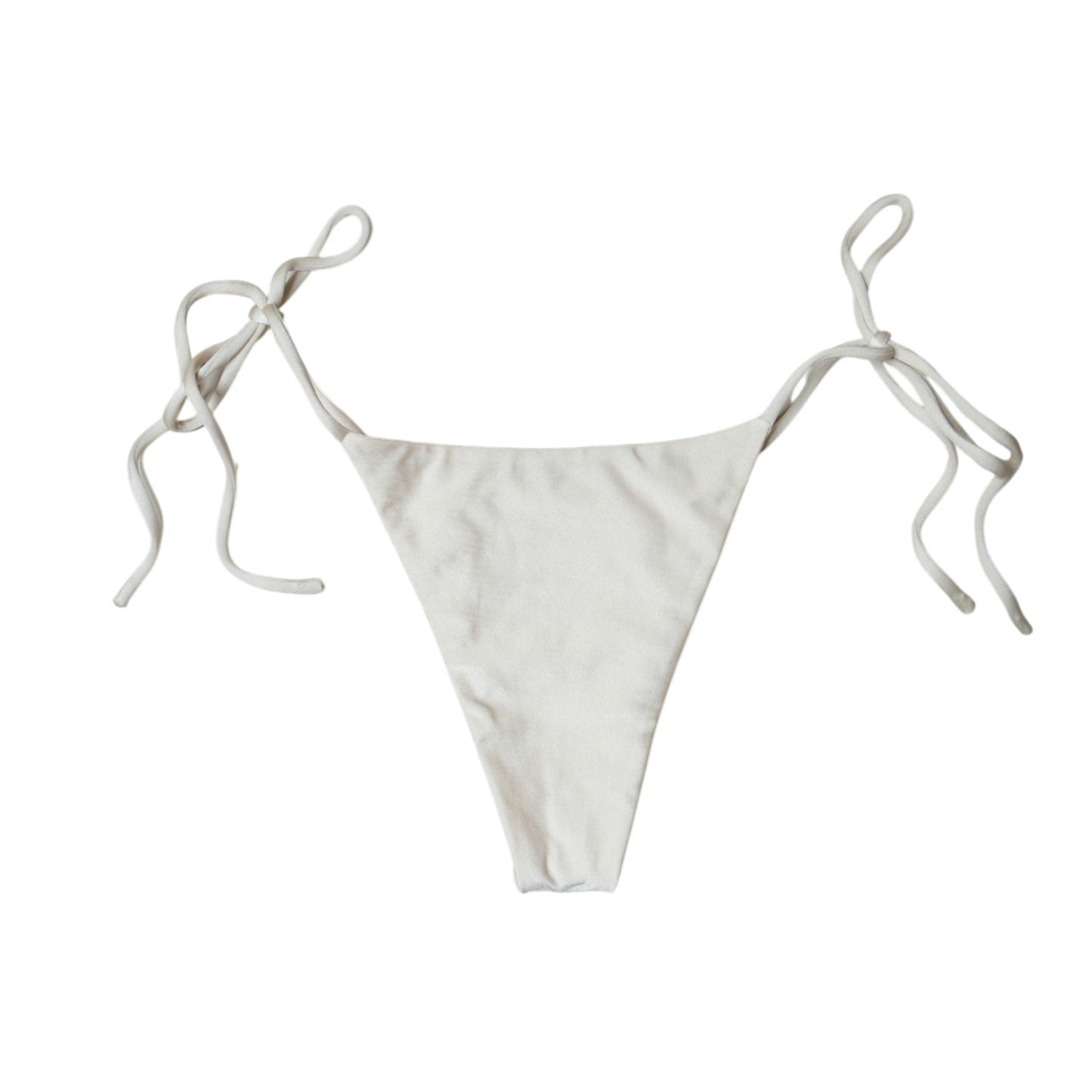 Cream Aláti Paraiso tie-side bikini bottom, back flat-lay, with knotted side ties and narrow rear panel