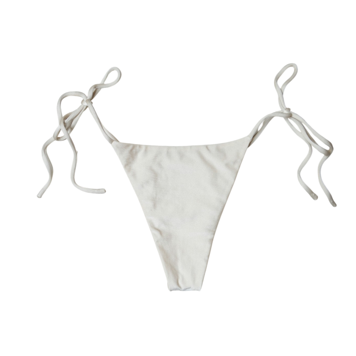 Cream Aláti Paraiso tie-side bikini bottom, back flat-lay, with knotted side ties and narrow rear panel