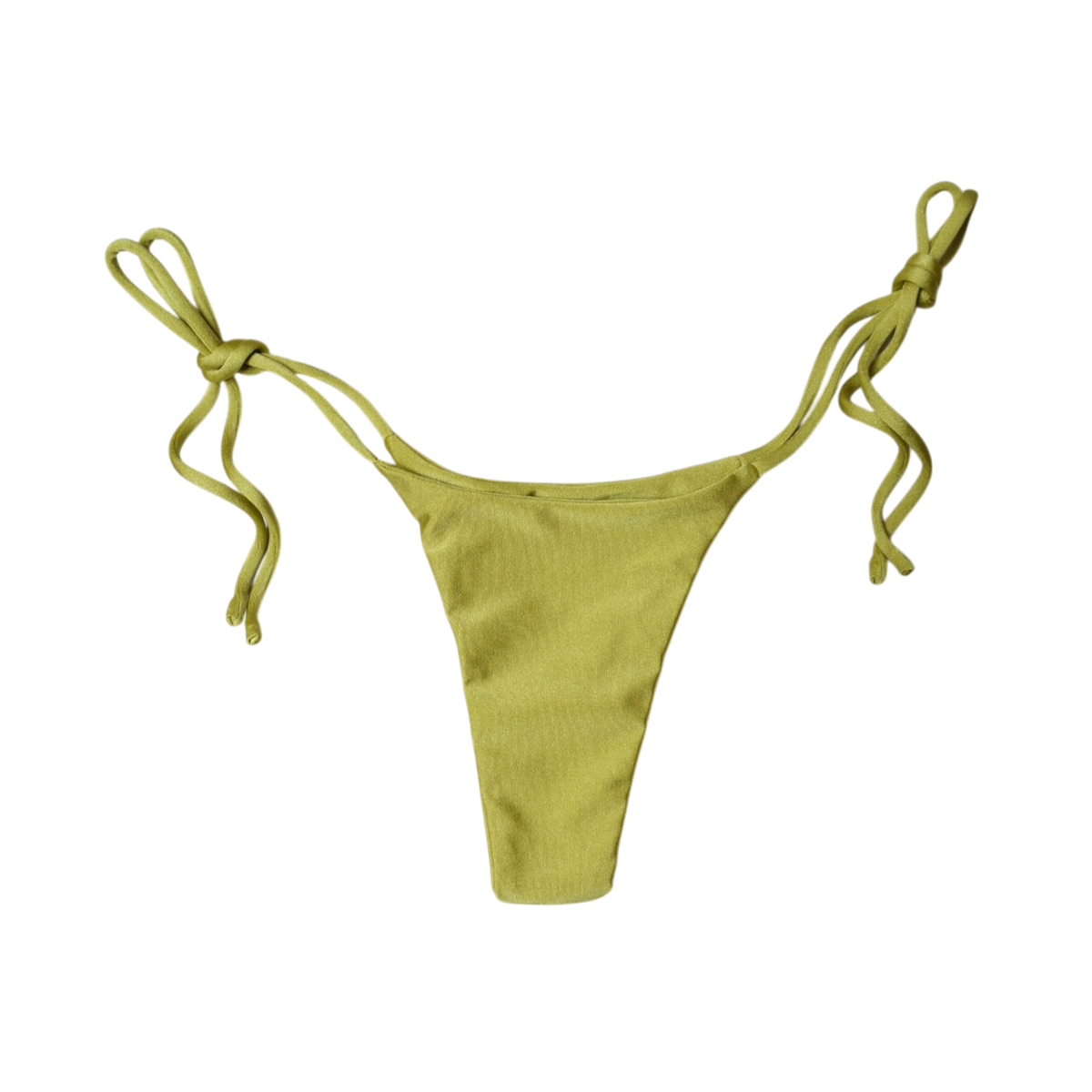 Olive Palma Palmera tie-side bikini bottom, front flat-lay, with adjustable side ties