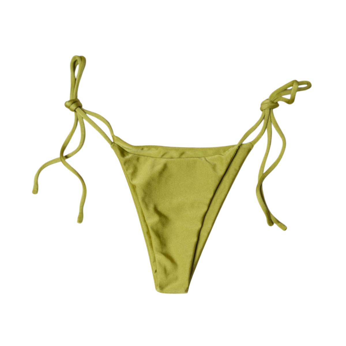 Olive Palma Paraiso tie-side bikini bottom, front flat-lay, with knotted side ties