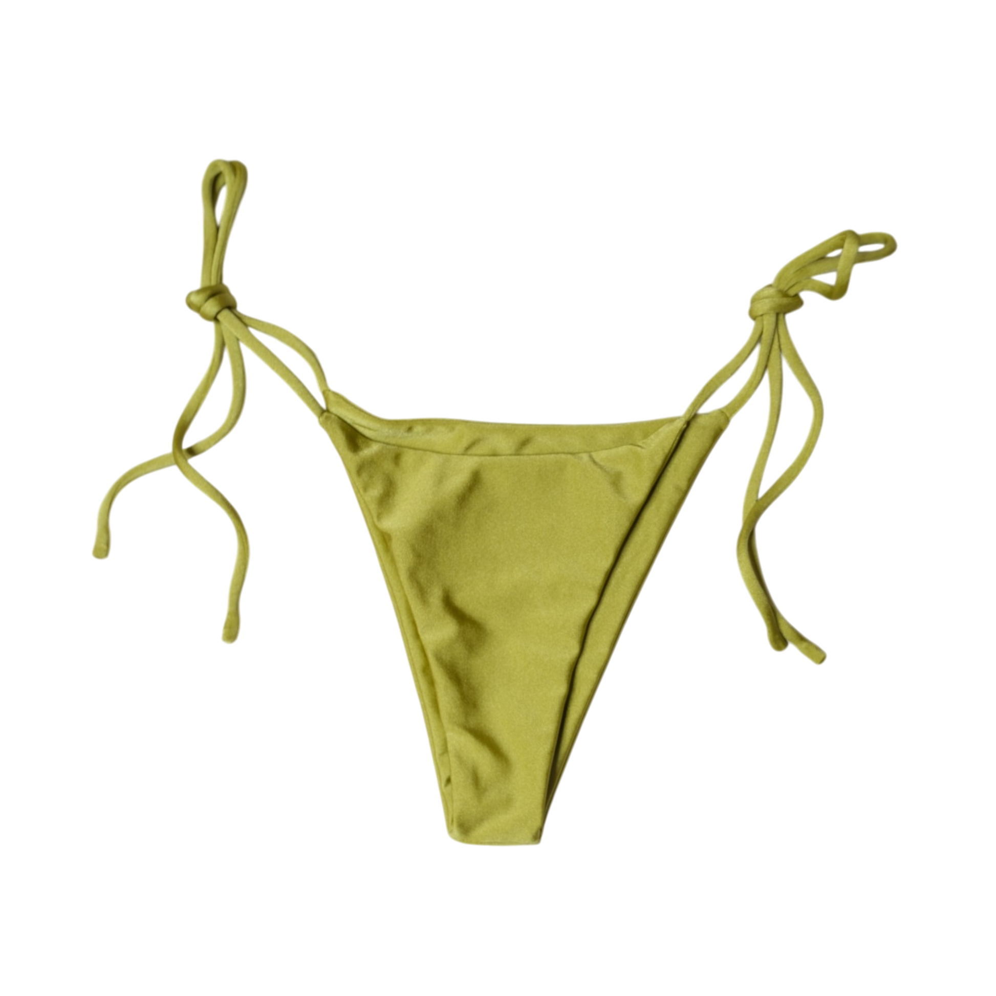 Olive Palma Paraiso tie-side bikini bottom, front flat-lay, with knotted side ties