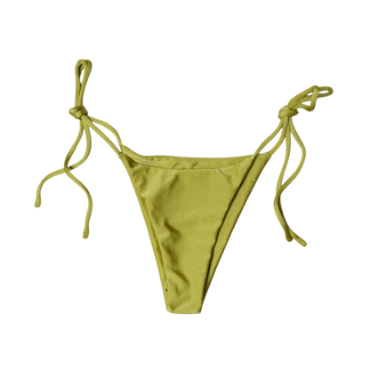 Olive Palma Paraiso tie-side bikini bottom, front flat-lay, with knotted side ties