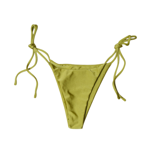Olive Palma Paraiso tie-side bikini bottom, front flat-lay, with knotted side ties