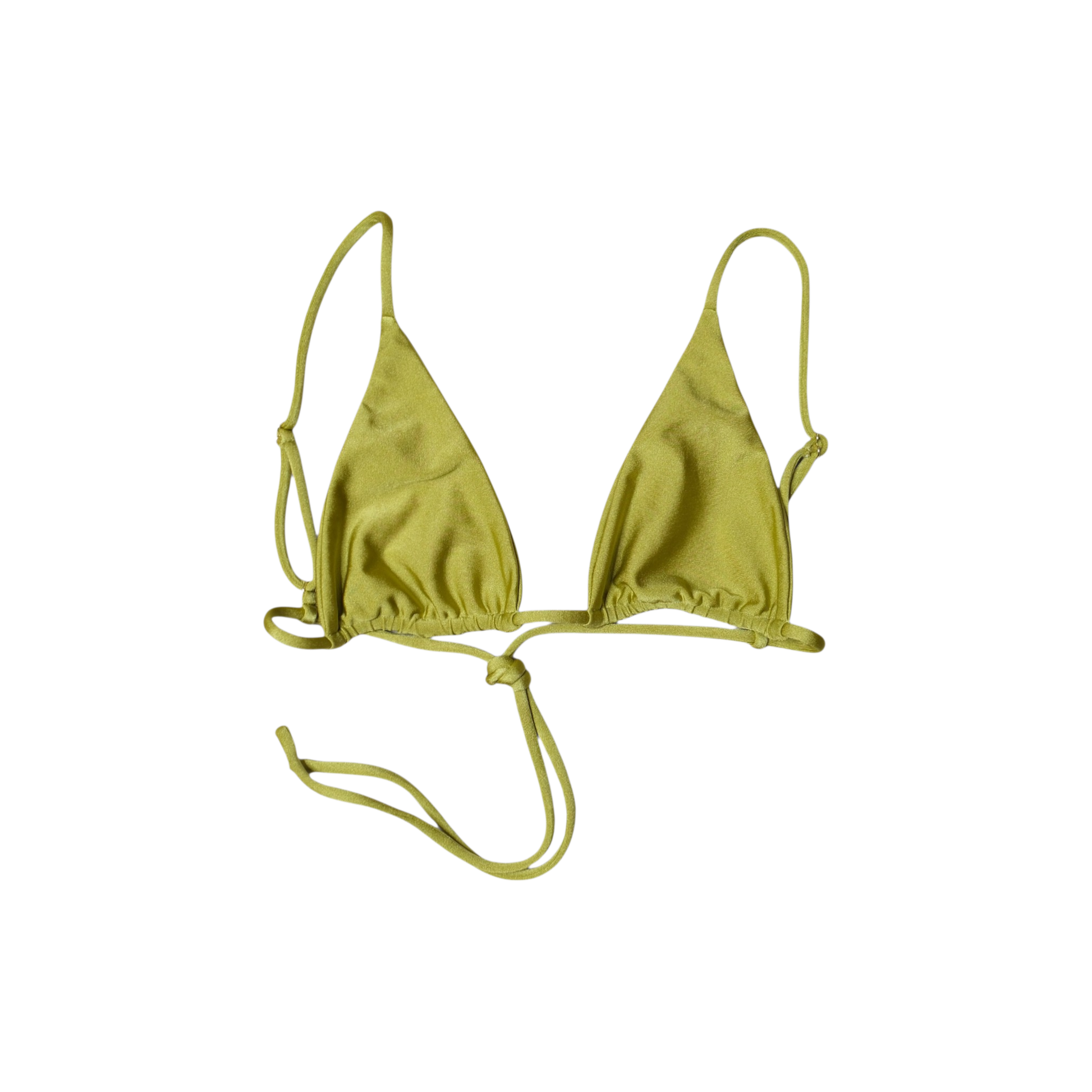 Olive Palma Paraiso triangle bikini top, front flat-lay, with adjustable halter and back ties