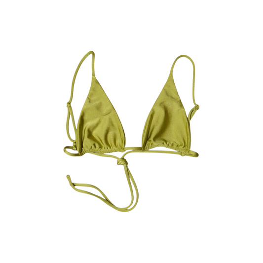 Olive Palma Paraiso triangle bikini top, front flat-lay, with adjustable halter and back ties