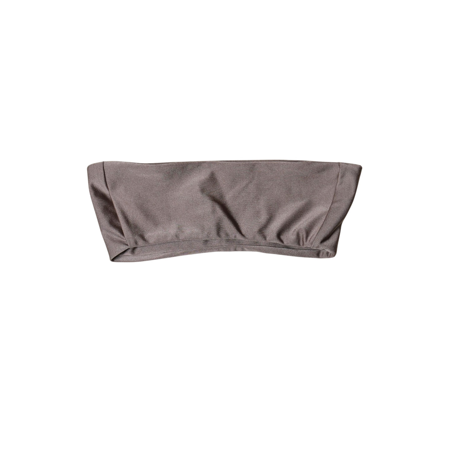 Taupe Tierra Brisa bandeau bikini top, back flat-lay, with smooth straight band