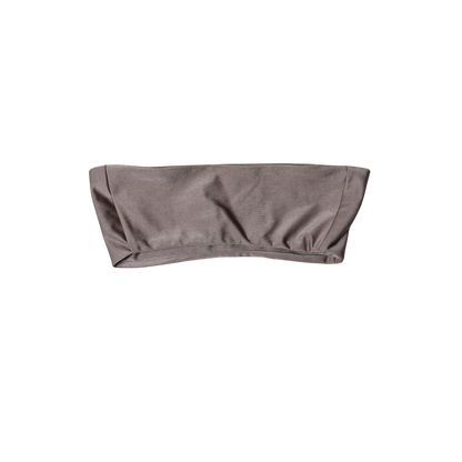 Taupe Tierra Brisa bandeau bikini top, back flat-lay, with smooth straight band