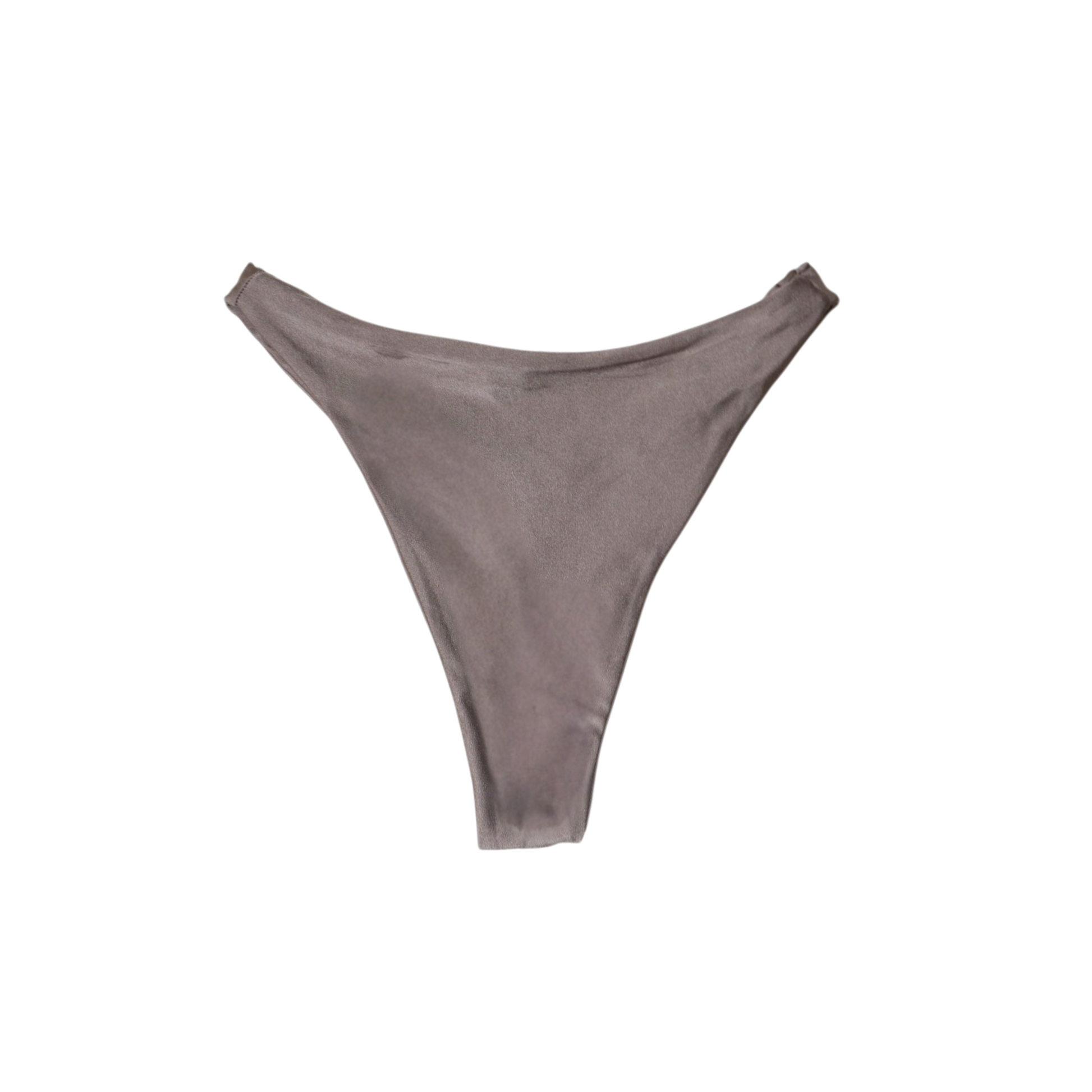 Taupe Tierra Brisa high-cut bikini bottom, back flat-lay, with cheeky coverage