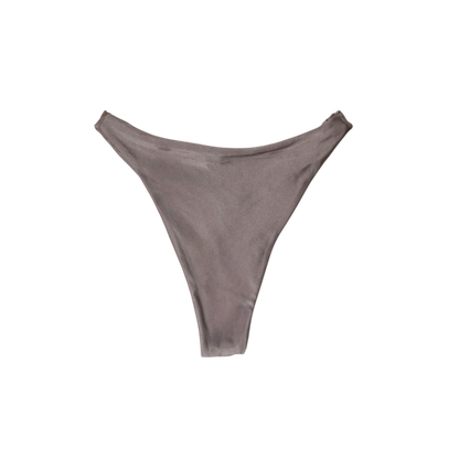 Taupe Tierra Brisa high-cut bikini bottom, back flat-lay, with cheeky coverage