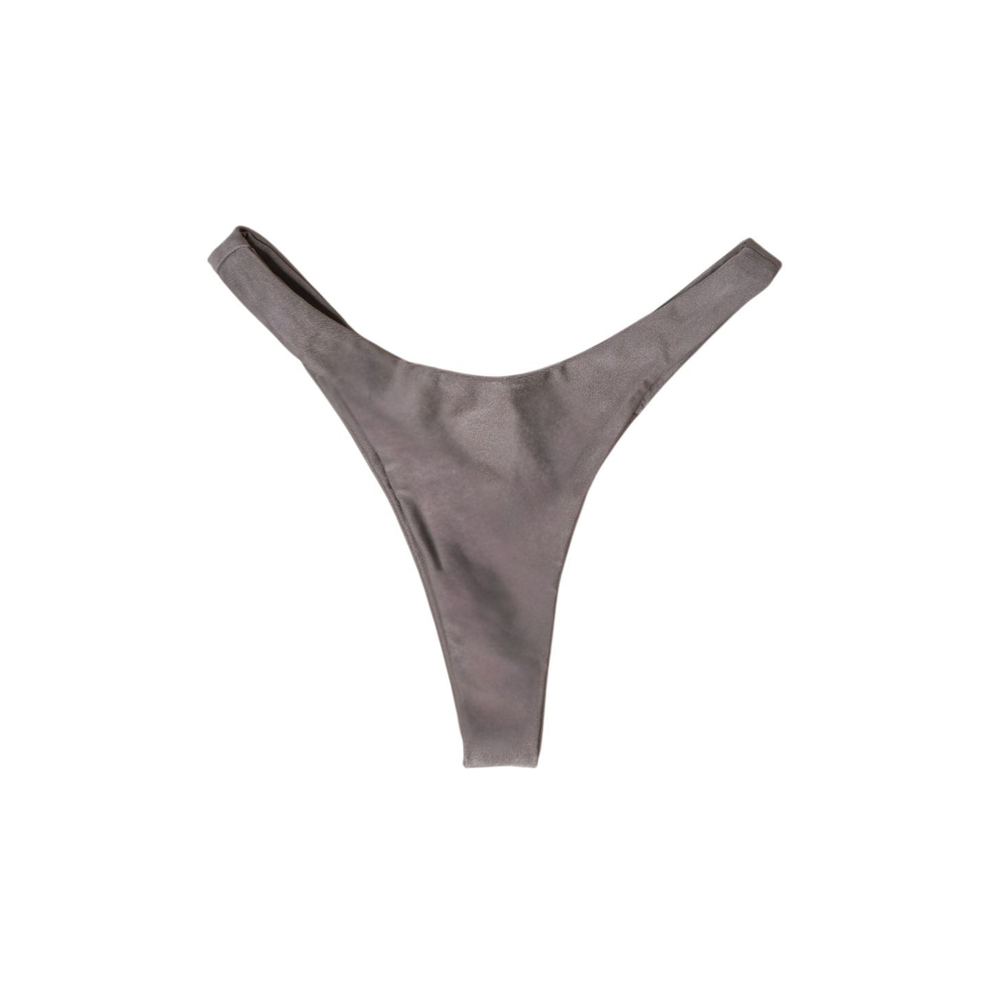 Taupe Tierra Delfini high-cut thong bikini bottom, back flat-lay, with thong rear