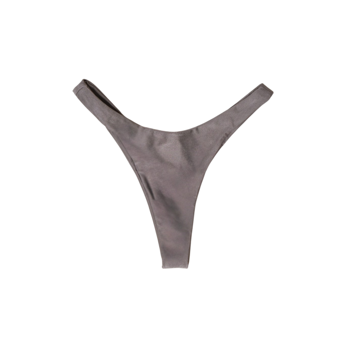 Taupe Tierra Delfini high-cut thong bikini bottom, back flat-lay, with thong rear