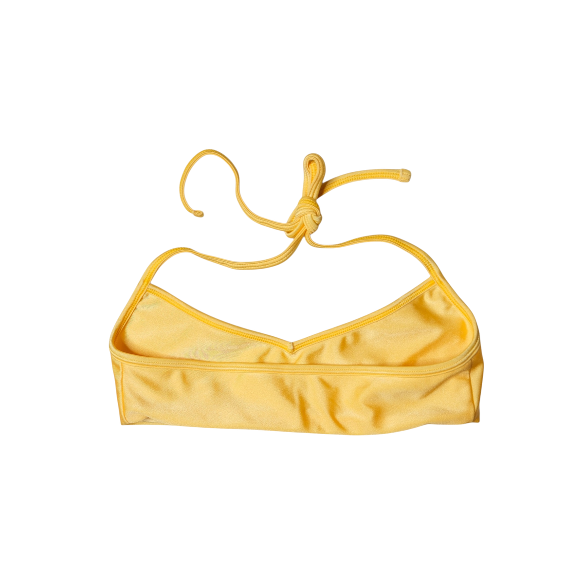 Yellow Citrine Ola bralette bikini top, back flat-lay, with wide underband and neck tie