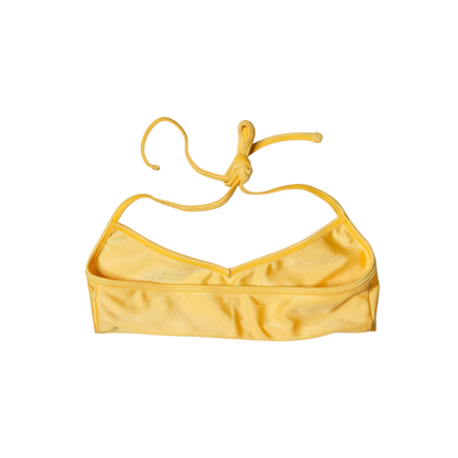 Yellow Citrine Ola bralette bikini top, back flat-lay, with wide underband and neck tie
