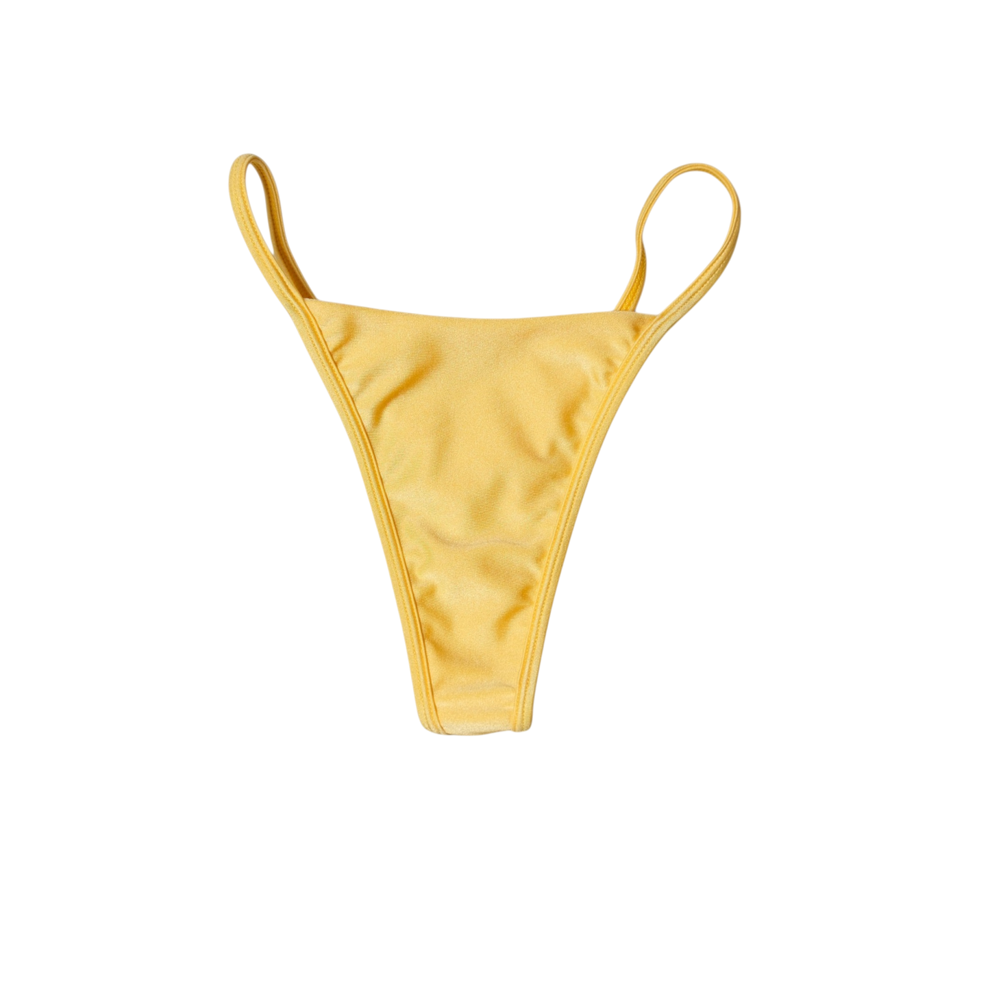 Yellow Citrine Ola high-cut thong bikini bottom, front flat-lay, with slim fixed sides
