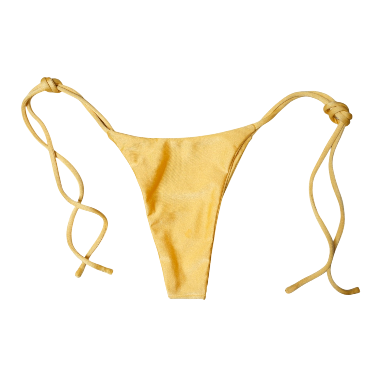 Yellow Citrine Palmera tie-side bikini bottom, back flat-lay, with adjustable side ties and narrow rear panel
