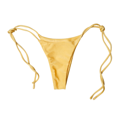 Yellow Citrine Palmera tie-side bikini bottom, front flat-lay, with adjustable side ties