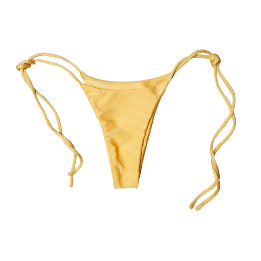 Yellow Citrine Palmera tie-side bikini bottom, front flat-lay, with adjustable side ties