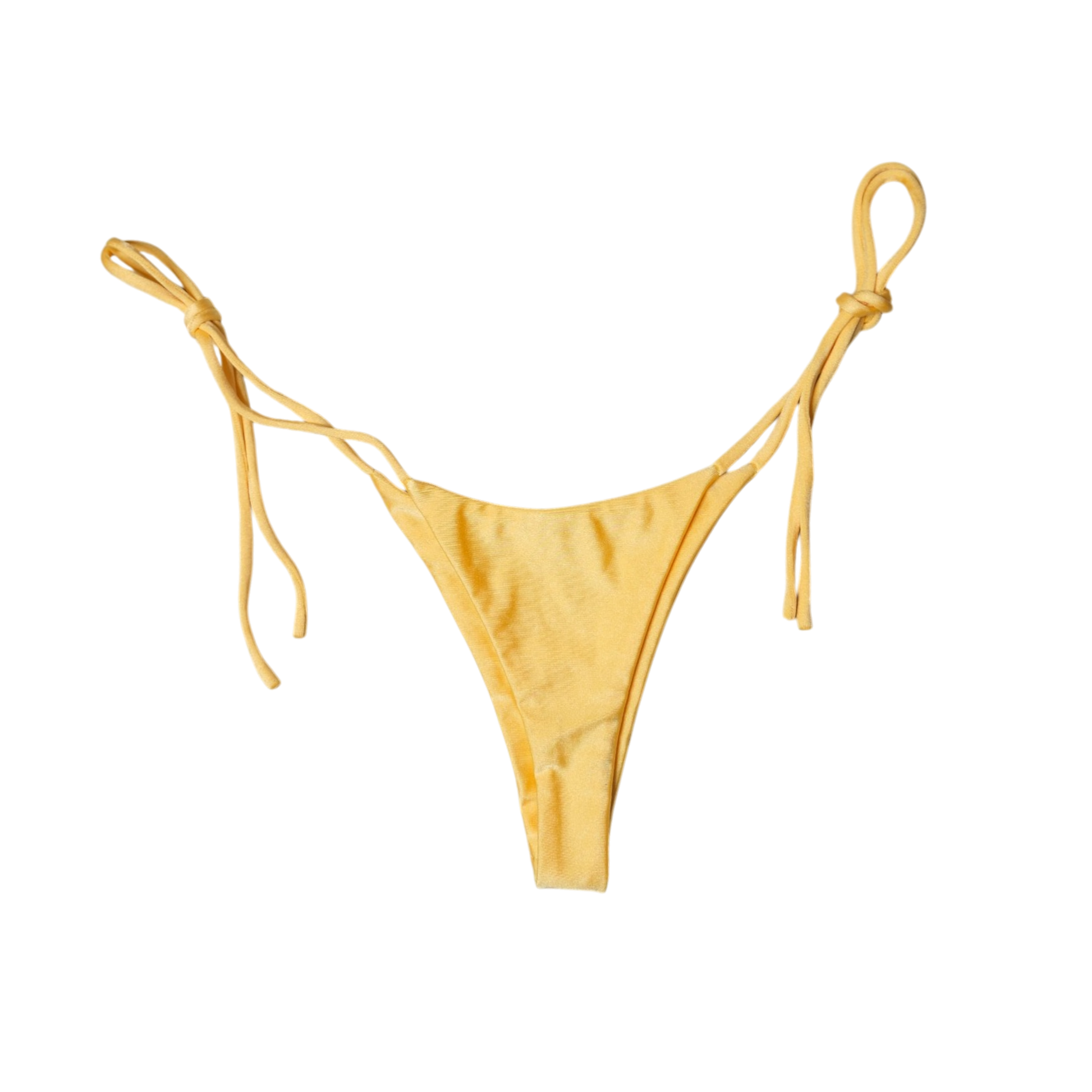 Yellow Citrine Sirena tie-side thong bikini bottom, back flat-lay, with thong rear
