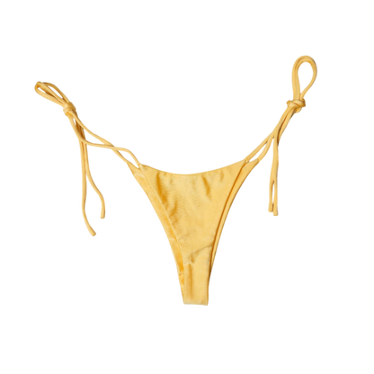 Yellow Citrine Sirena tie-side thong bikini bottom, back flat-lay, with thong rear