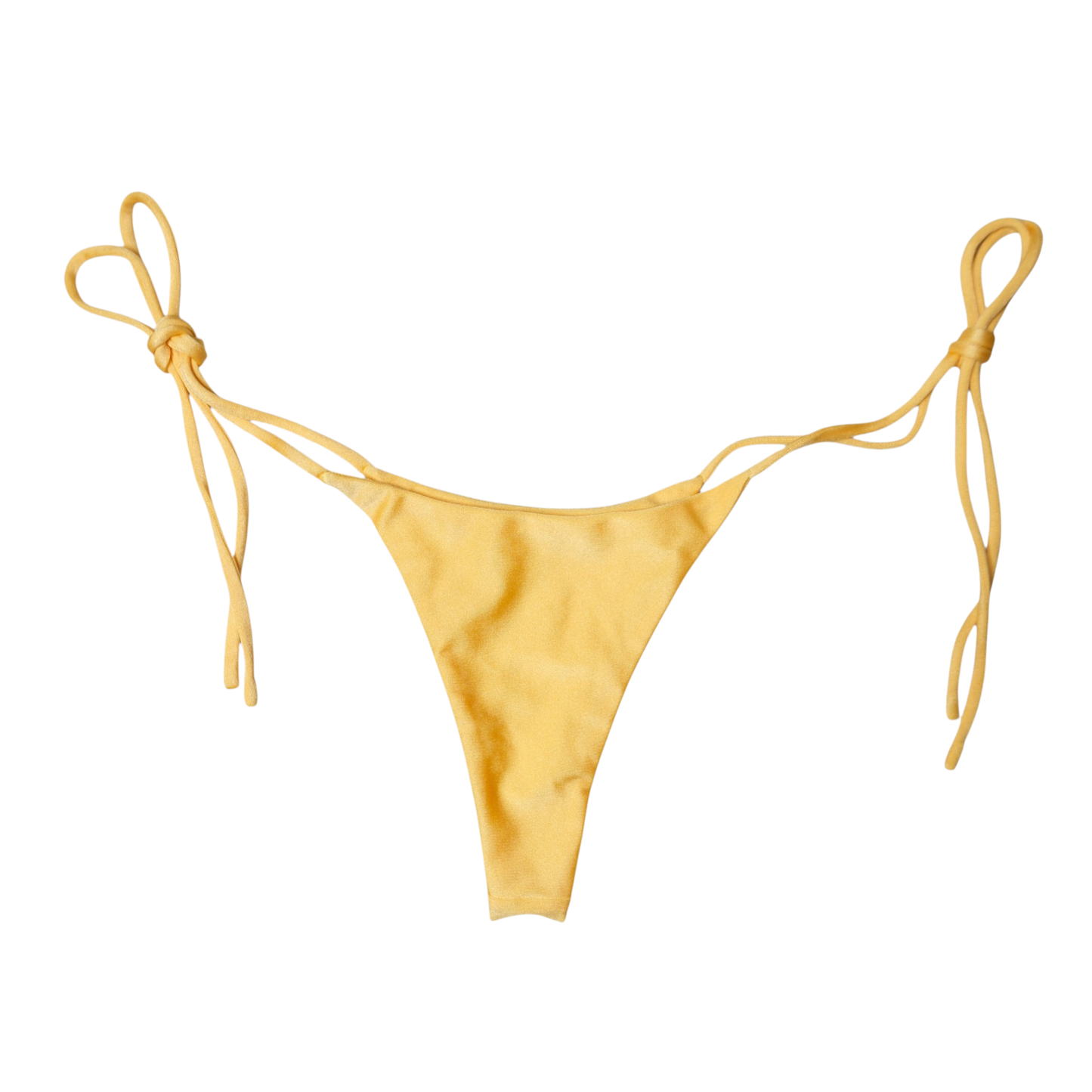 Yellow Citrine Sirena tie-side thong bikini bottom, front flat-lay, with knotted side ties